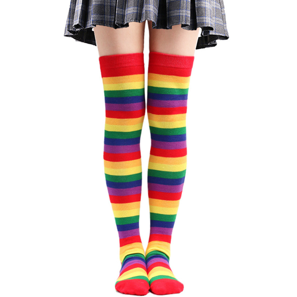 欧美彩色长筒袜高筒过膝袜子女长袜跨境派对袜动漫cosplay条纹袜详情7