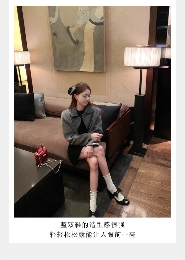 葡萄妈蝴蝶结玛丽珍鞋女法式高跟鞋真皮女鞋小香风粗跟制服皮鞋女详情20