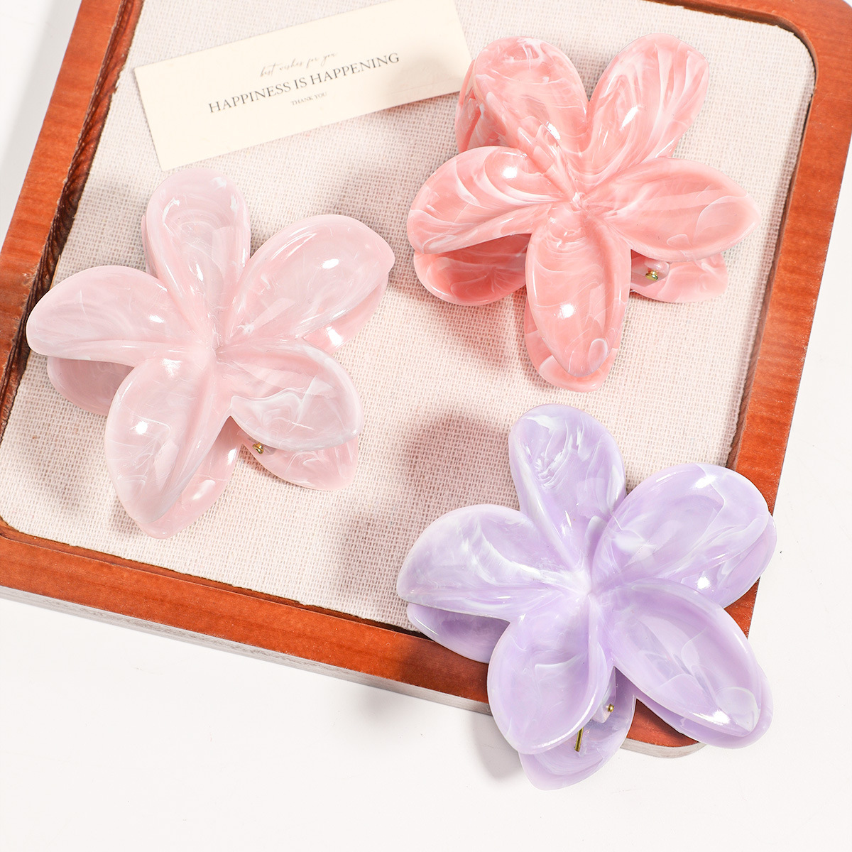 跨境新款拉丝鎏金鸡蛋花抓夹小号紫荆花编发碎发夹高级感金丝发饰详情22