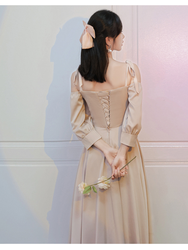 伴娘服2022年新款夏季姐妹团长裙平时可穿小众大码缎面礼服女详情17