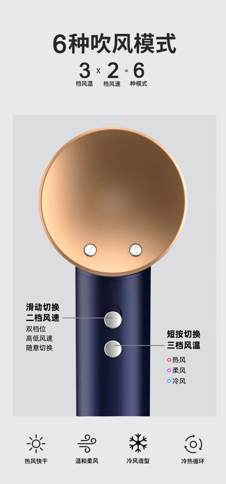 High-speed hair dryer, bladeless cross-border electrical appliance consignment wholesale, negative ion household silent dormitory hair dryer, high power pic 23