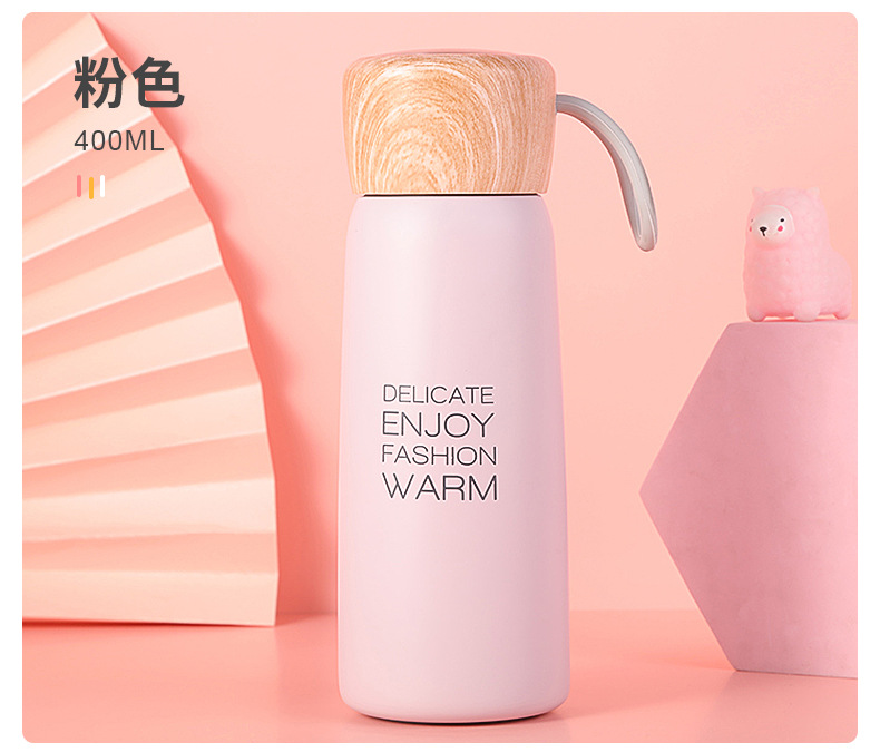 可爱批发日系木纹创意小清新水杯便携带提绳不锈钢保温杯详情10