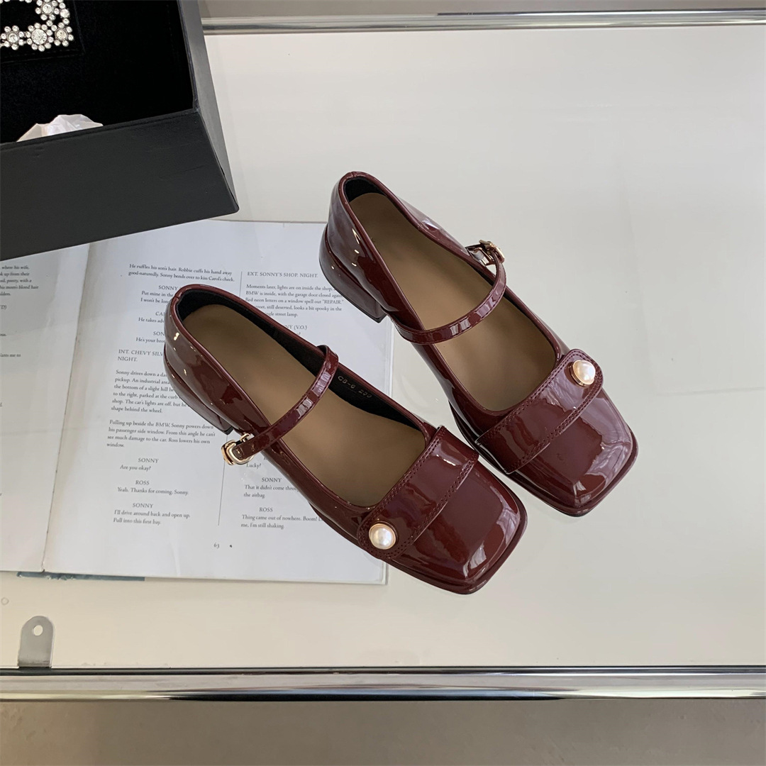 2023秋季新款时尚方头珍珠小香风纯色玛丽珍粗跟百搭时装单鞋女详情1