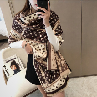 新款秋冬拼接加厚千鸟格仿羊绒ins潮流围巾女初秋百搭披肩现货详情1