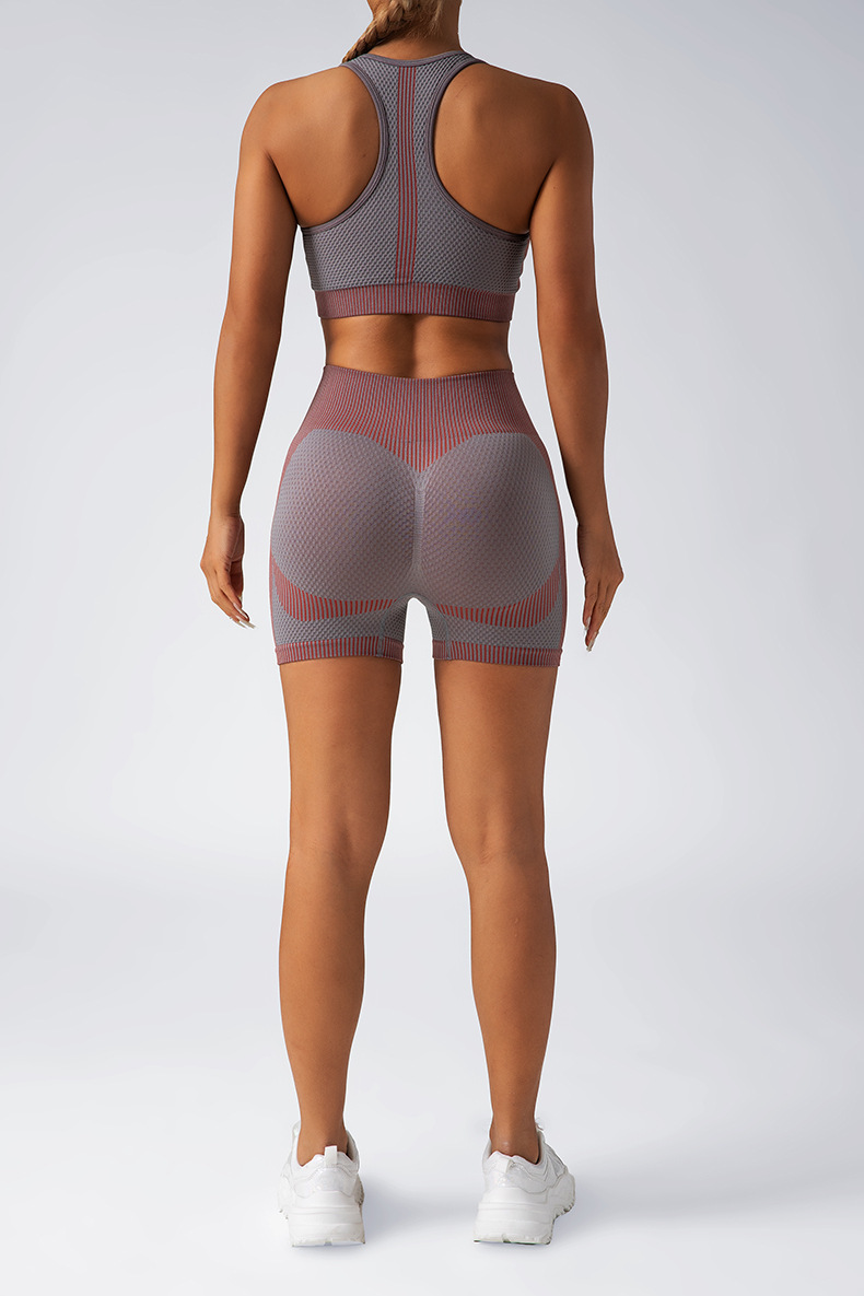 提臀三分瑜伽短裤背心套装高腰健身跑步紧身裤瑜伽服运动内衣女详情15