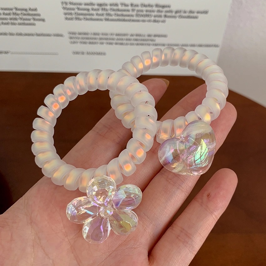 Summer Dreamland ~ Pearl Cartoon Bear telephone line Hair Tie, Popular hair-safe hair tie, Korean hair accessory, headwear pic 4