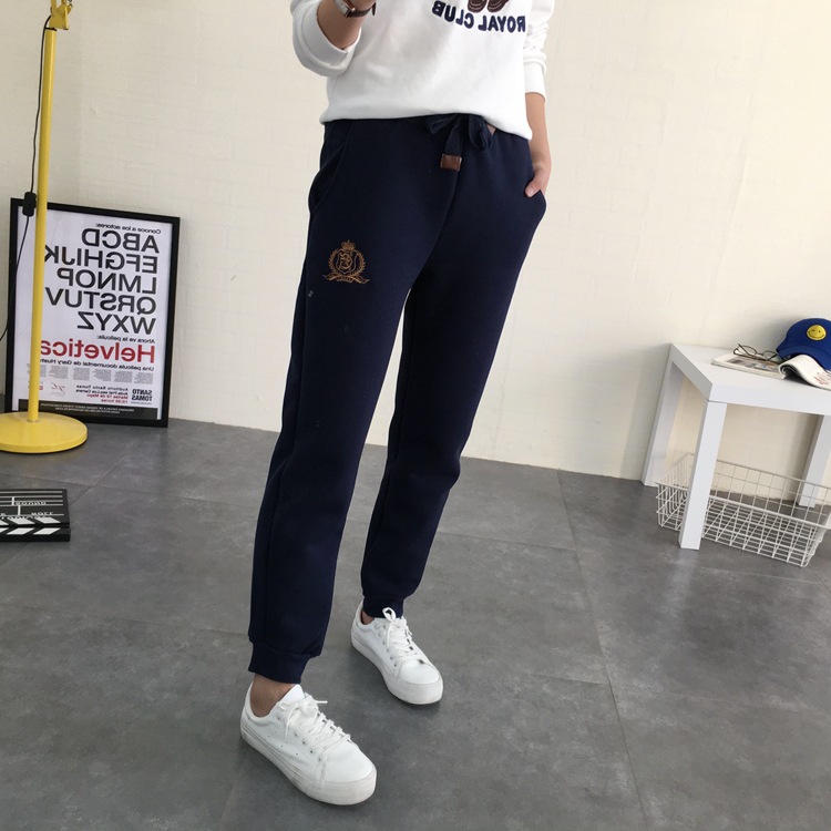 Autumn and winter lambskin sweatpants for women and couples, casual high-waisted cotton chanel-style long pants, loose tight-fitting fleece pants pic 14