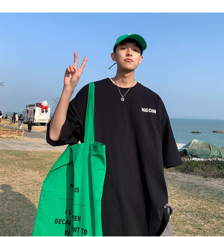 潮牌男装直播货源 190g克新疆棉宽松韩版T恤发泡印花朵袖短男t详情8