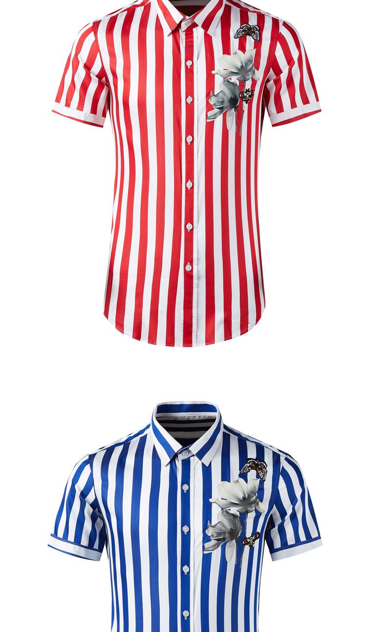 Verano corazón arte manga corta camisa rayas narciso estampado mariposa etiqueta hombre slim top venta directa de fábrica pic 4