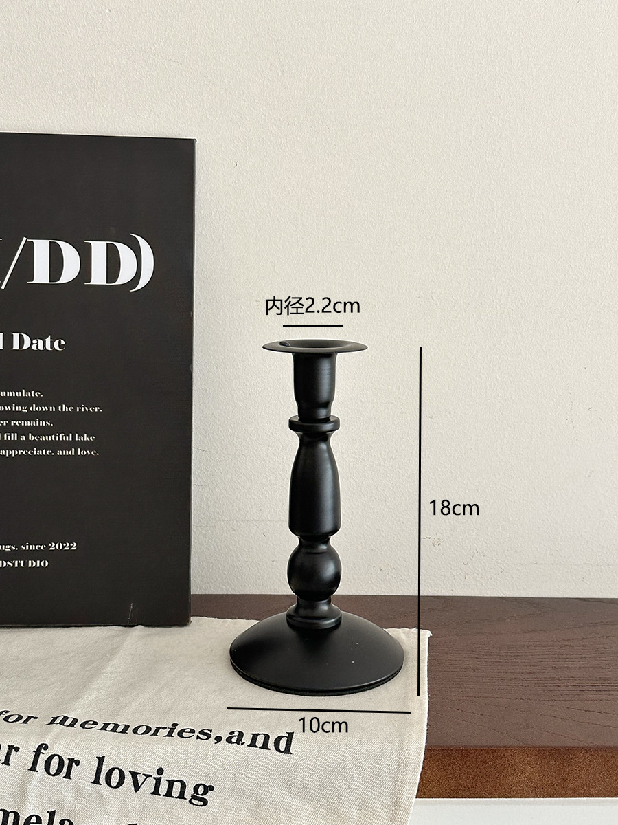 Cross-border ins American retro black iron candlestick for dining table atmosphere decoration, Roman column long candlestick pic 11