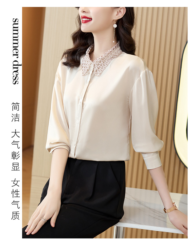 实拍年轻妈妈秋装新款高档仿真丝衬衫中年女装长袖上衣中老年小衫详情2