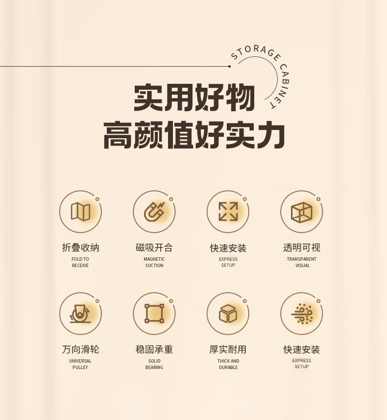 超大号客厅零食饮料收纳箱带轮可移动储物柜侧开门透明折叠收纳柜0414详情2