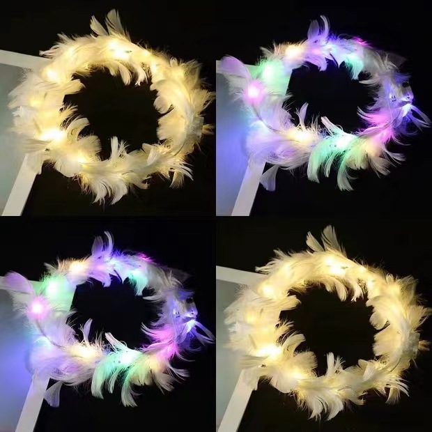 The new luminous headband, feather warm lamp, flower flower segment, day party performance headwear, and female student hair clips are selling well at the street stall pic 4