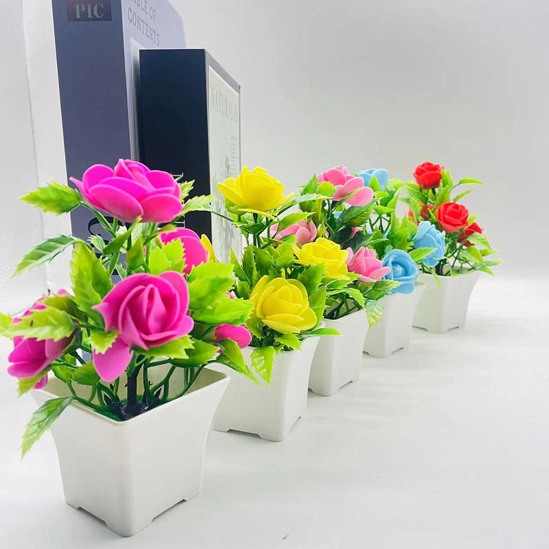 仿真盆栽假花盆景仿真绿植泡沫玫瑰花5朵泡沫花批发人造花摆件详情15