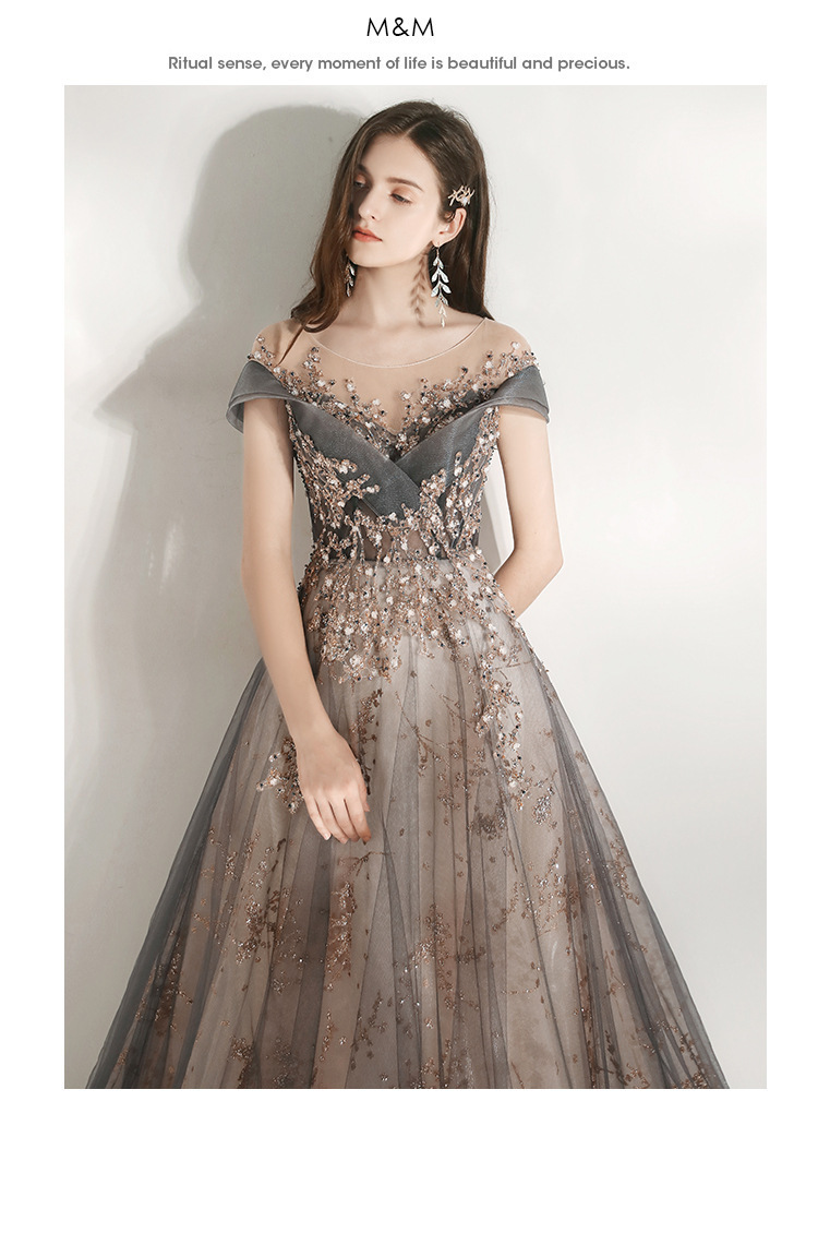 宴会晚礼服女2022年新款主持人派对长裙显瘦重手工年会欧美连衣裙详情7