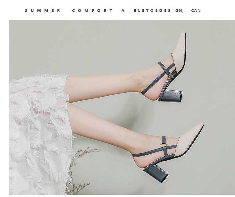 外贸包头凉鞋女夏新款尖头网红高跟鞋时尚后空粗跟时尚配裙子单鞋详情18