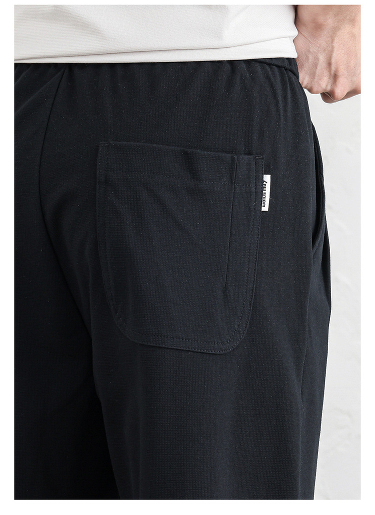 WOOG2005松紧腰黑色弹力休闲裤男2025春夏季新款微宽松百搭直筒裤详情15