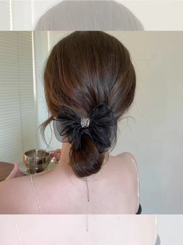 甜美欧根纱蝴蝶结发绳森系高颜值发圈亮片皮筋高弹力不伤发丸子头详情1