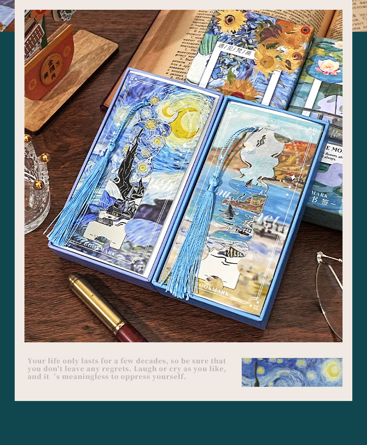 Encounter Van Gogh series oil painting hollowed-out metal bookmarks, retro, high-end and exquisite bookmark souvenirs, student gifts pic 8