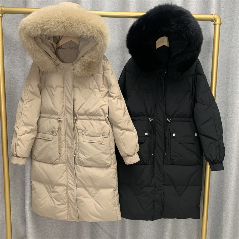 Mid-length goose down jacket for women 2022 new style Korean version knee-length thickened slimming drawstring fashionable warm coat trend pic 19