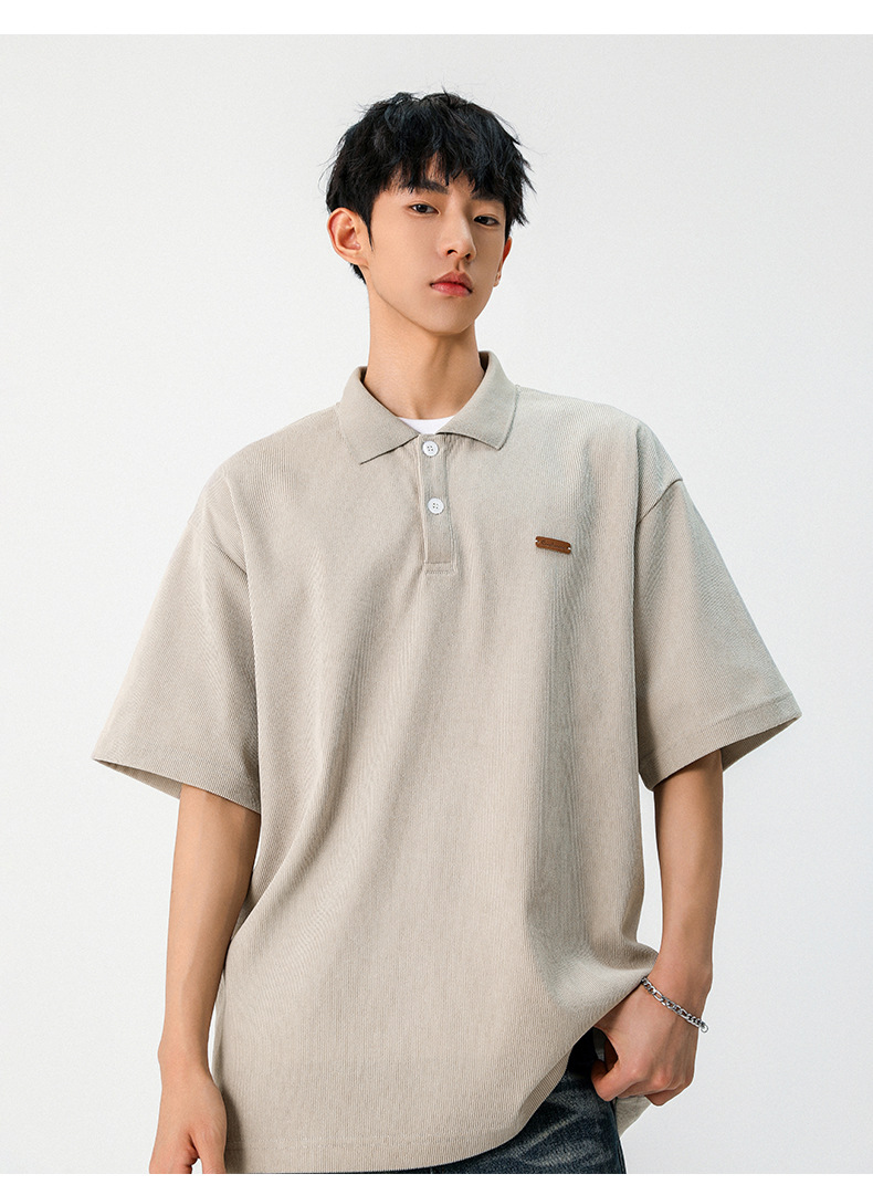 老钱风质感短袖polo衫男夏季款翻领T恤日系简约潮牌宽松体恤上衣详情10