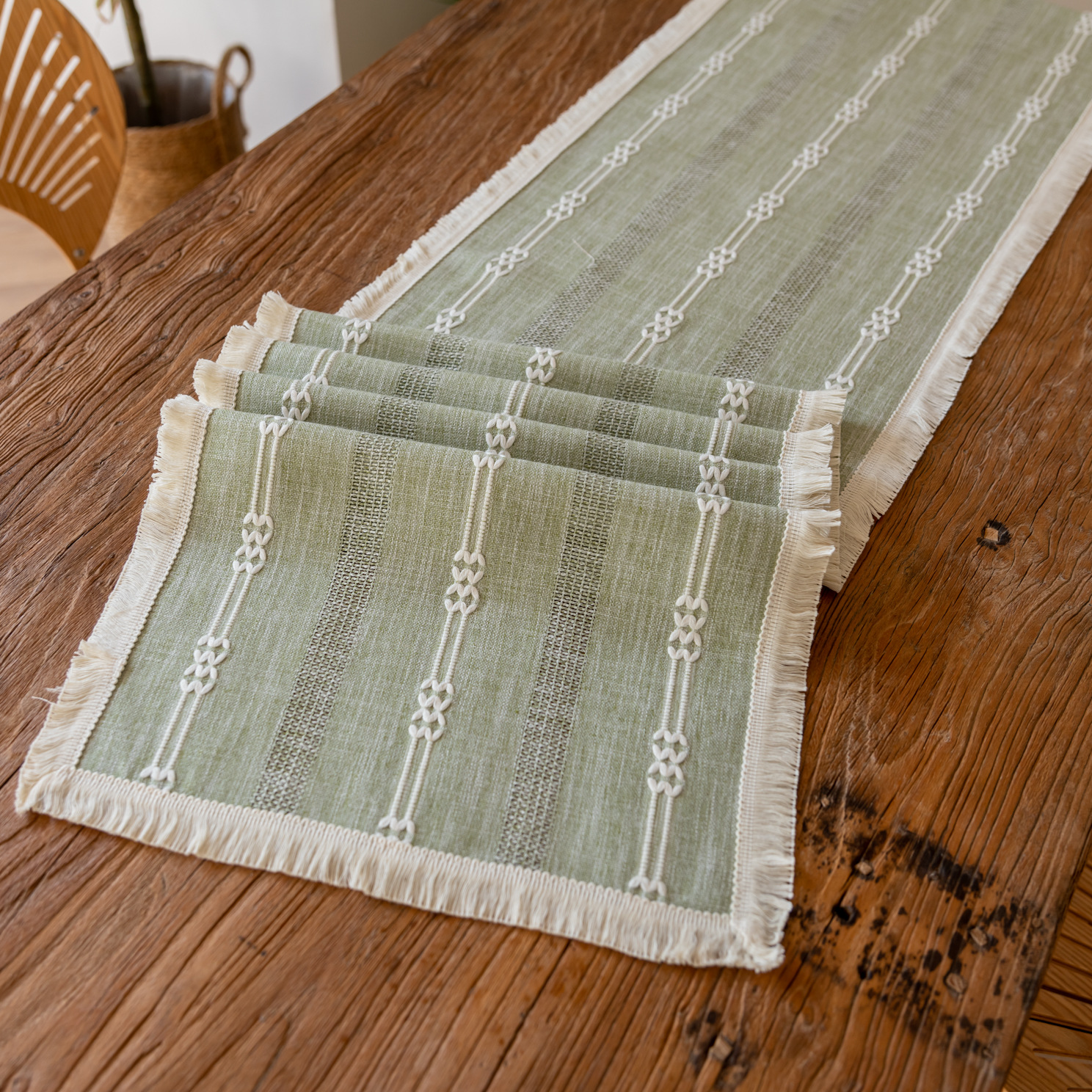 (Light Moon - tassel) American-style hollowed-out table flag woven home coffee table TV cabinet Hotel bed flag Yama pic 5