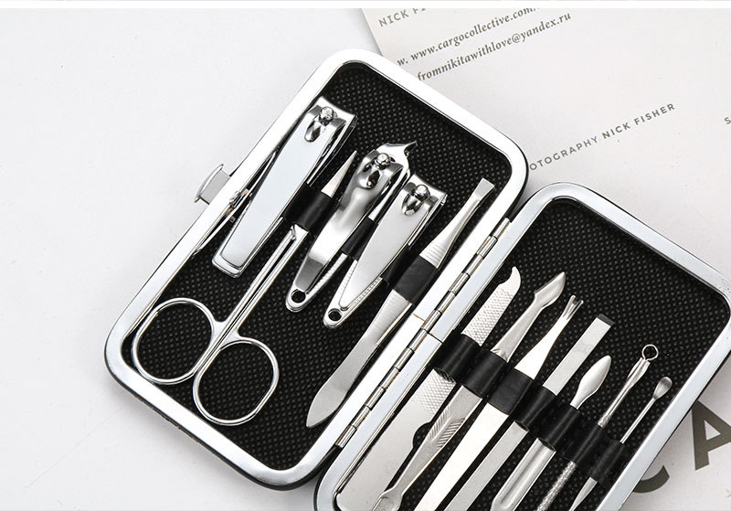Black stainless steel 12-piece nail clipper set, portable nail trimmer, acne needle, nail art tools, gift wholesale shanilak pic 14