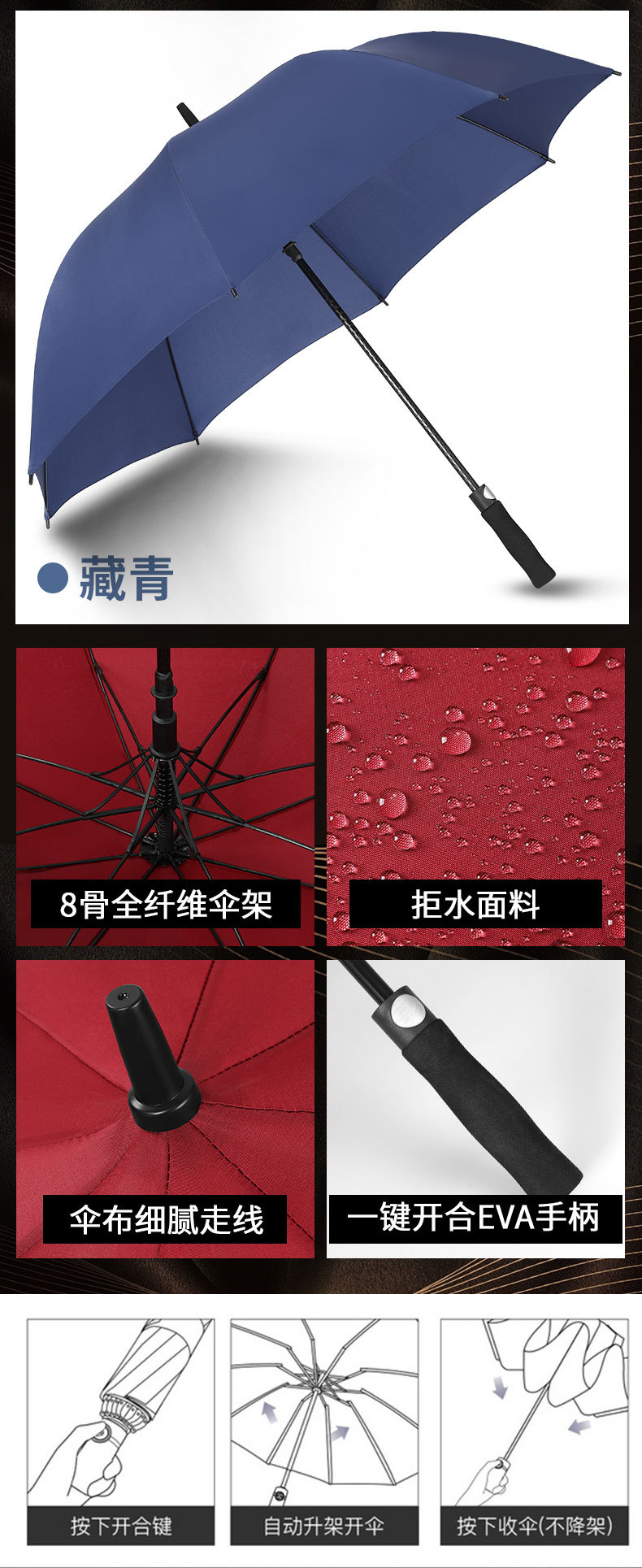 【厂家直销】雨伞定制批发可印logo图案晴雨两用太阳伞广告直杆伞详情18