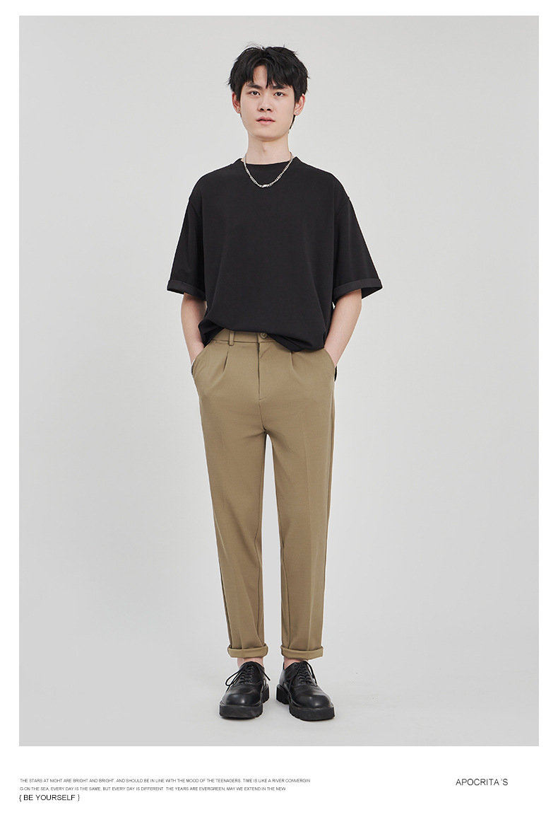APO男装|宽松西裤男修身九分裤2024春夏抗皱直筒高级感休闲裤男详情8