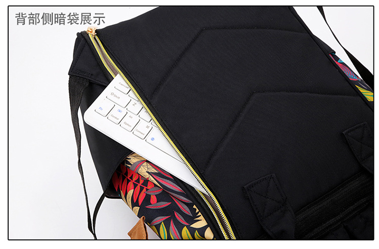 Multi-functional mommy bag, double-shoulder leaf pattern, silk material, waterproof, large capacity for going out, baby bottle, mother and baby bag, back zipper pic 22