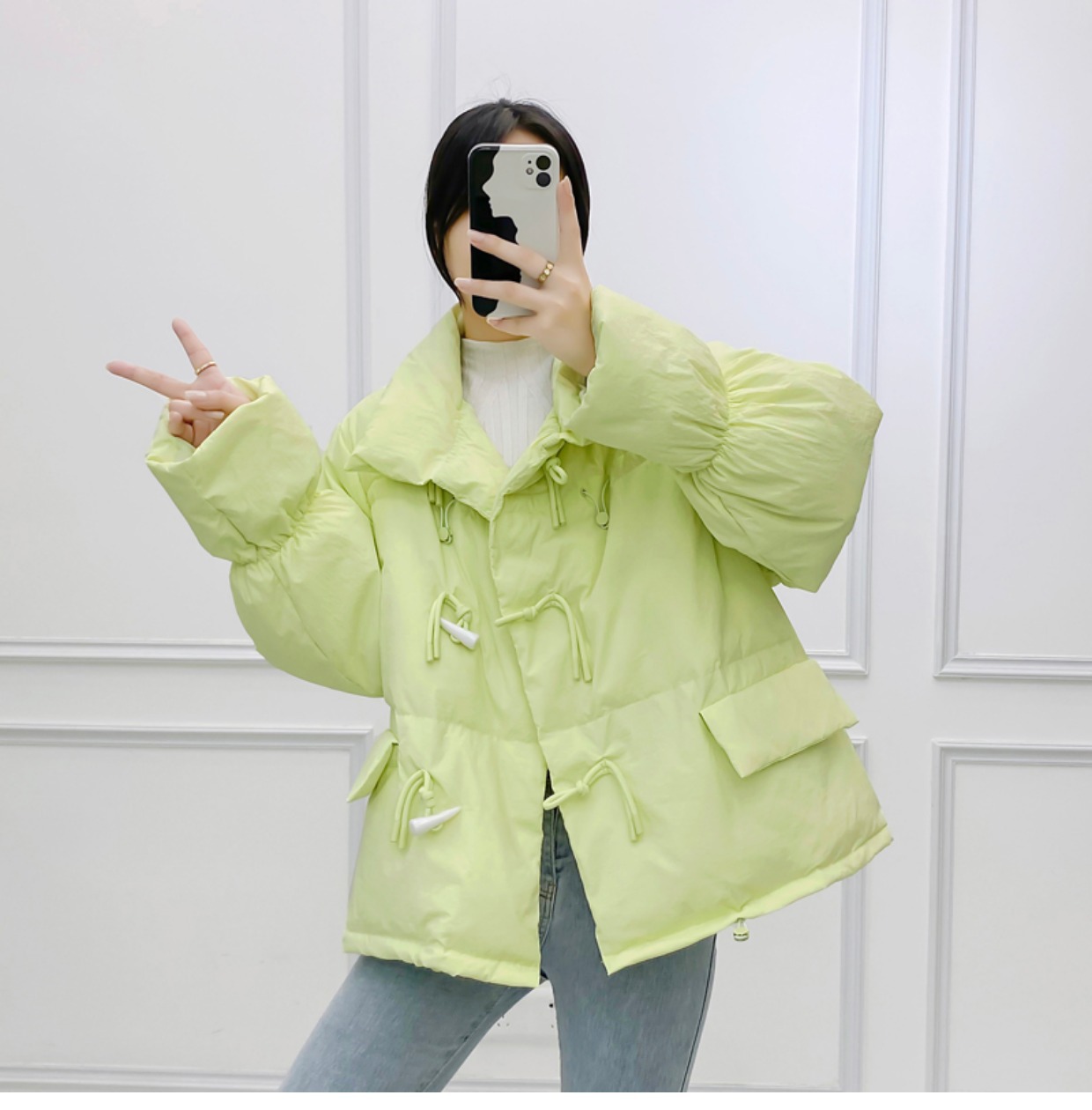 韩系仙女牛角扣羽绒服女洋气短款新款韩版宽松白鸭绒面包服外套潮详情29