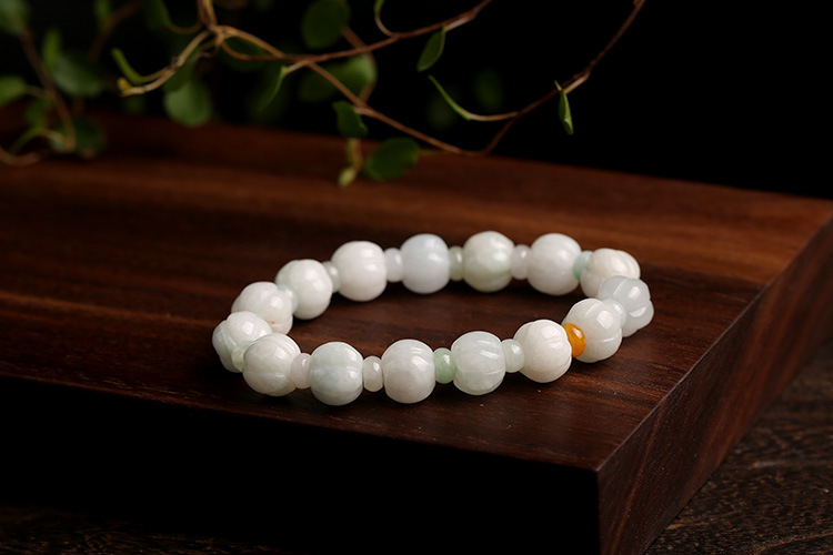 Natural jadeite jade bracelet 10mm, jadeite jade pumpkin bead bracelet, fashionable couple style for men and women pic 3