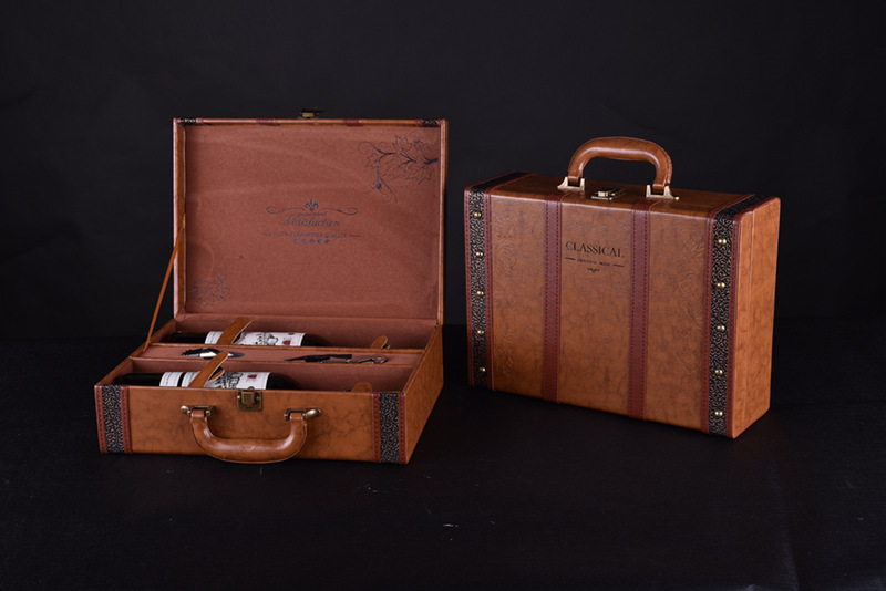 Four red wine gift boxes, red wine leather boxes, antique box series, red wine boxes, Mid-Autumn Festival gift boxes, red wine packaging gift boxes pic 15