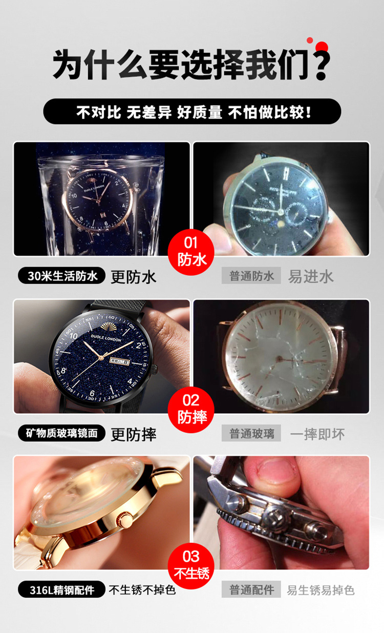 廣州廠家多倫茲DUOLZ跨境爆款女表滿鑽氣質女士手表皮帶款石英表详情3