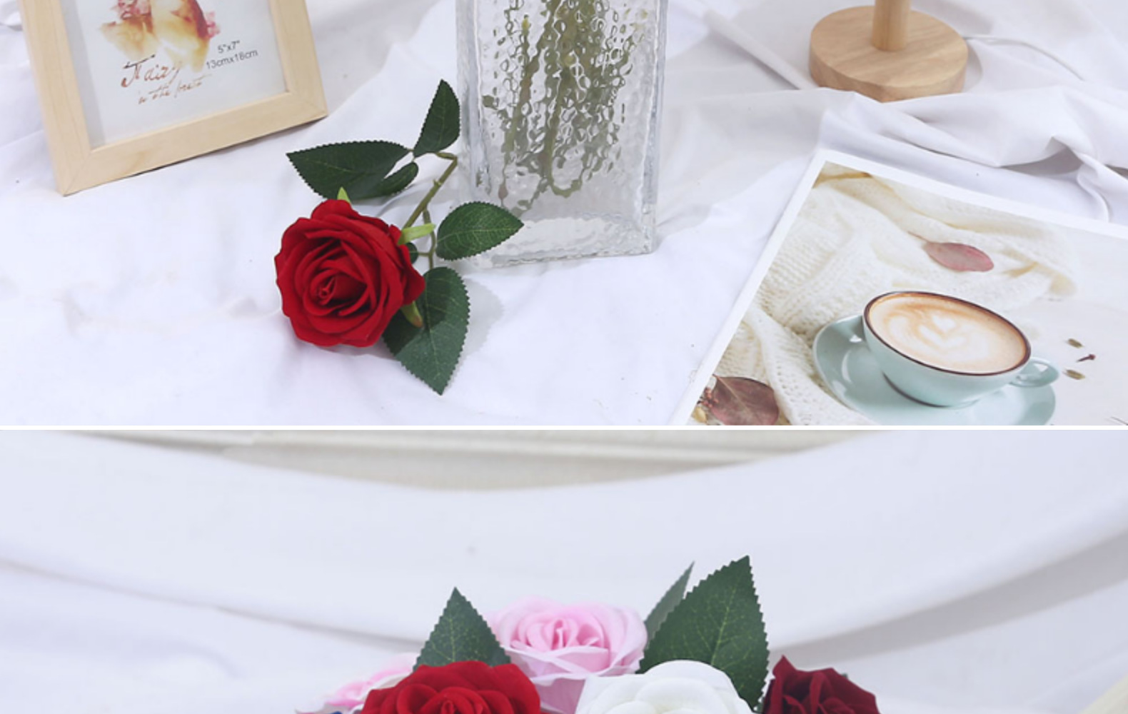 单支手感绒布仿真玫瑰花玫瑰瀑布情人节婚礼花束插花花墙装饰假花详情27