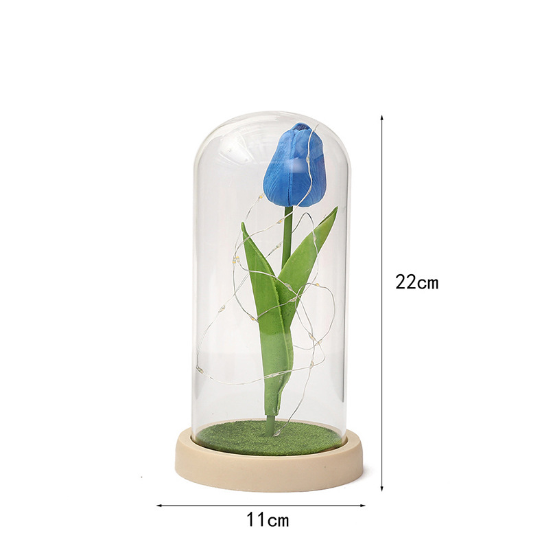 网红ins郁金香永生花发光玻璃罩桌面摆件送人礼物床头小夜灯礼品详情4
