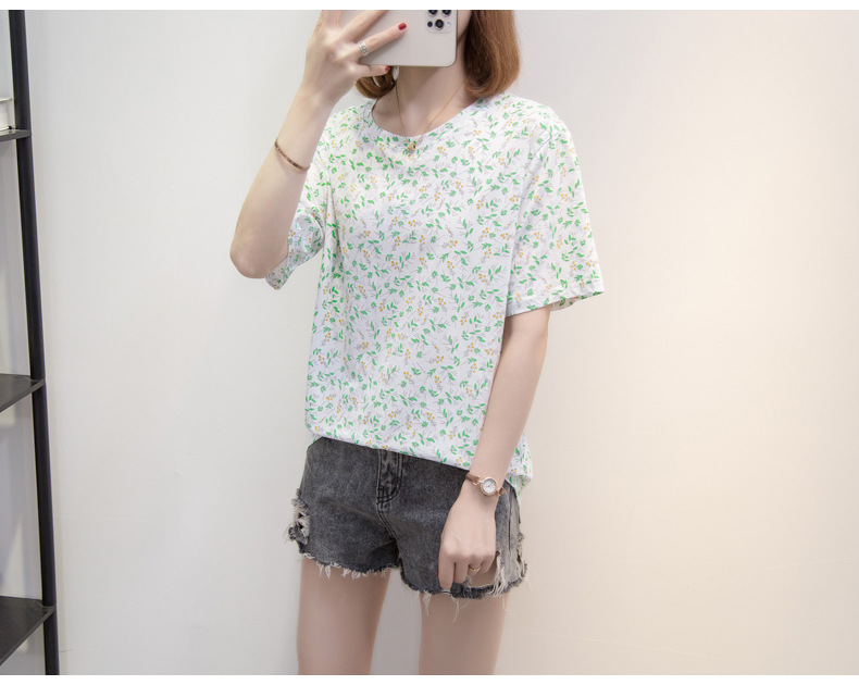 宽松短袖t恤女夏胖妹妹衣服女装韩版小清新大码印花圆领体恤上衣详情24