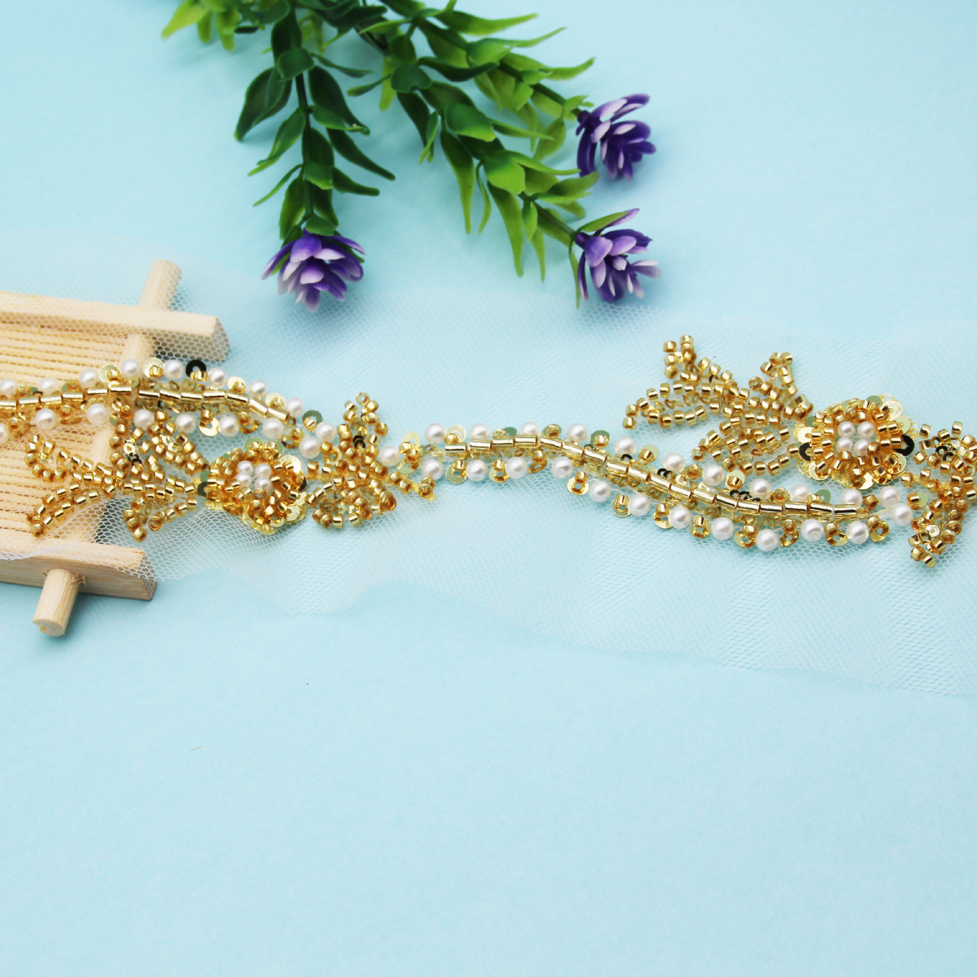 跨境热销手工钉珠花边DIY米珠头饰鞋帽包包珍珠重工蕾丝 服装辅料详情3