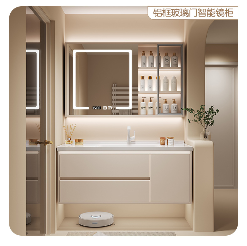 陶瓷一体盆浴室柜组合奶油风卫生间洗脸洗手盆洗漱台智能镜卫浴柜精品卫浴详情18