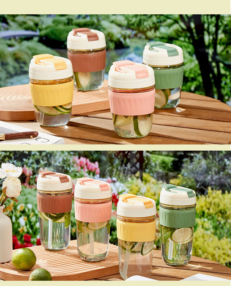 简约玻璃双饮杯办公室咖啡杯开业伴手礼品弹跳玻璃高颜值吸管水杯详情15