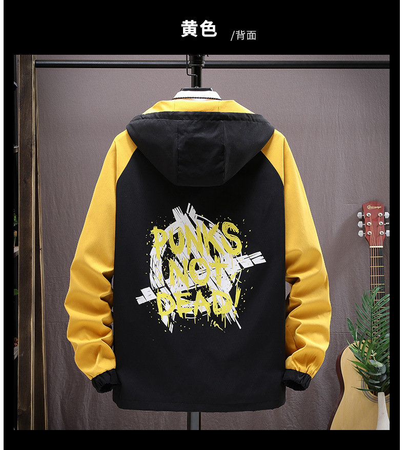 The new autumn collection of casual and versatile jackets for young people, featuring a fashionable and trendy color-blocked hooded graffiti coat for men pic 13
