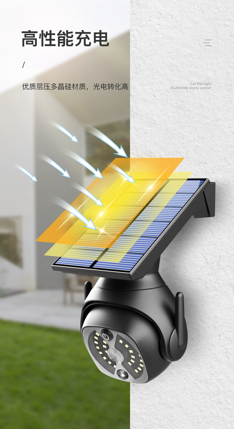 新款太阳能庭院灯led 仿真监控摄像头户外智能人体感应壁灯防水路详情9