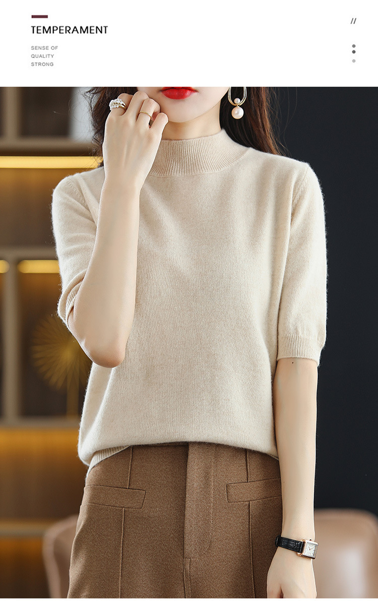 2024新款春秋半高领五分袖羊毛打底衫女中袖修身毛衣女西装伴侣内详情33