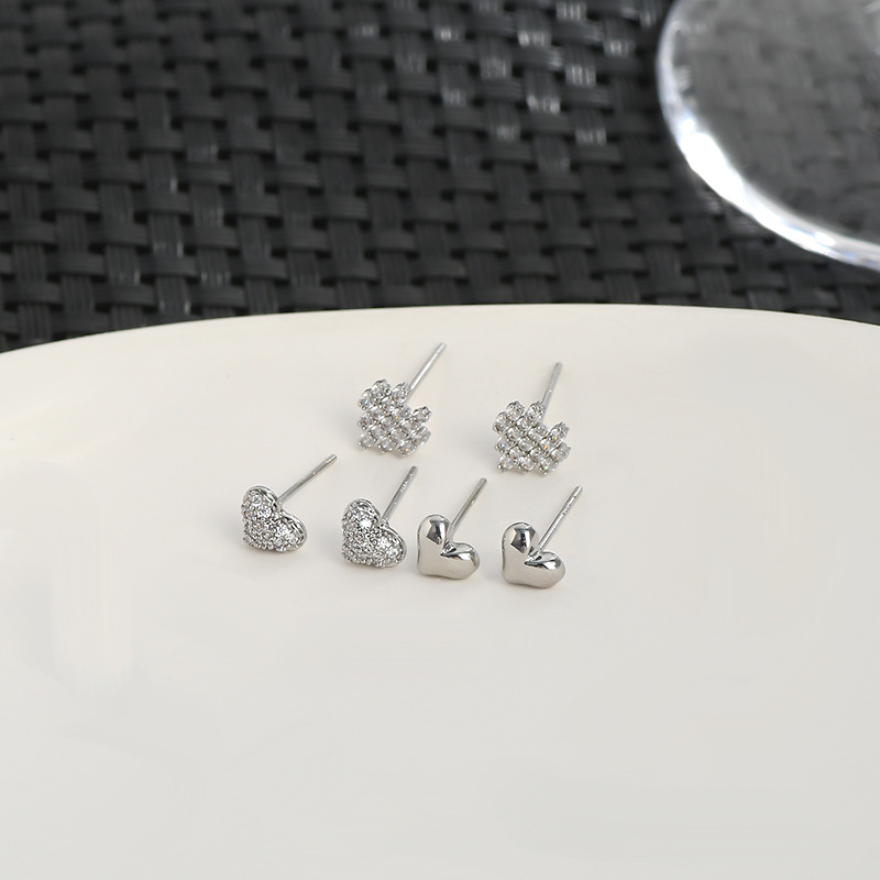 S925银针一卡三对套装耳钉女小众设计感爱心小耳饰睡觉不用摘耳坠详情6