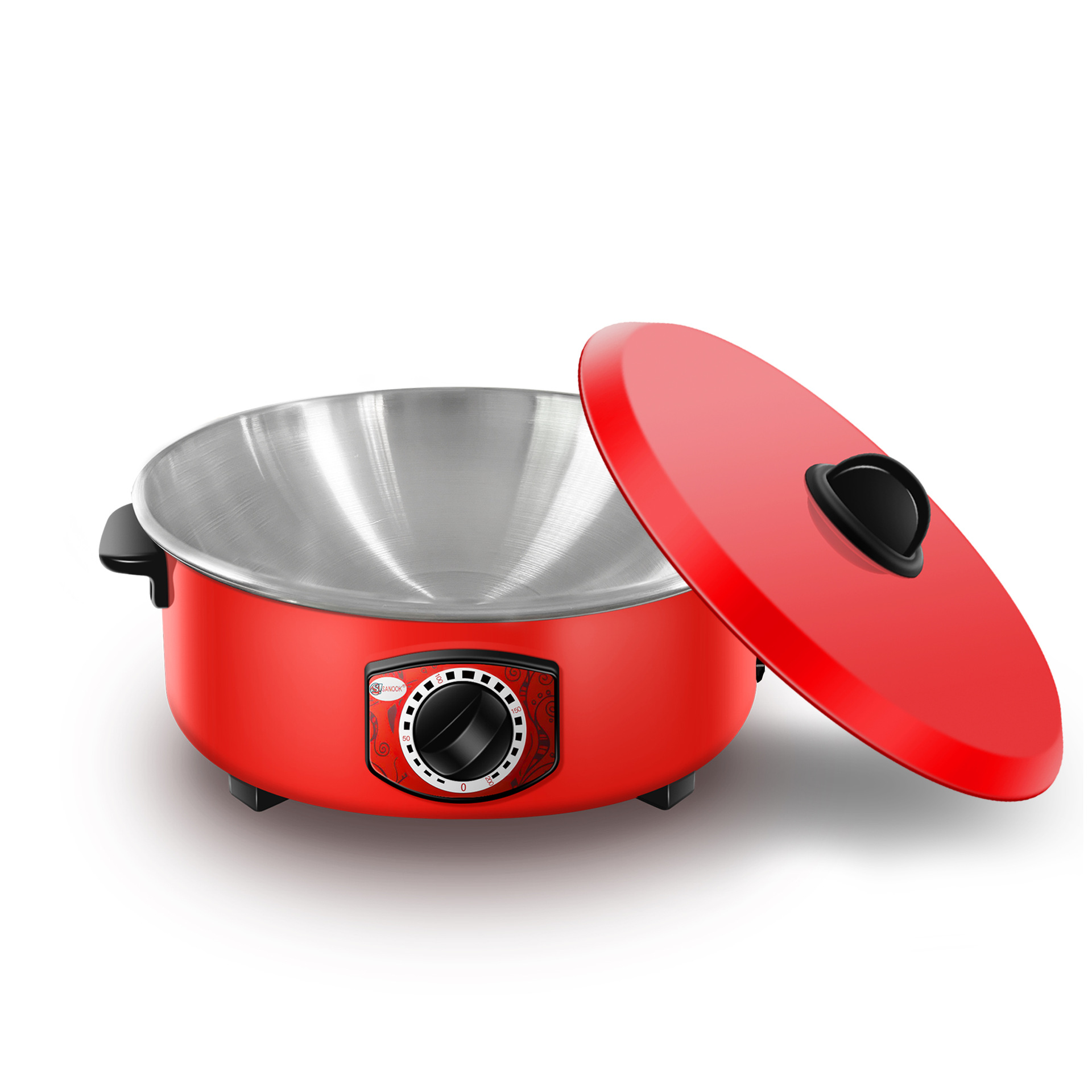 Export electric cooking pot, red electric stir-frying pot, multi-functional electric hot pot for steaming, boiling and stewing, Southeast Asia, Myanmar, Thailand red pot pic 10
