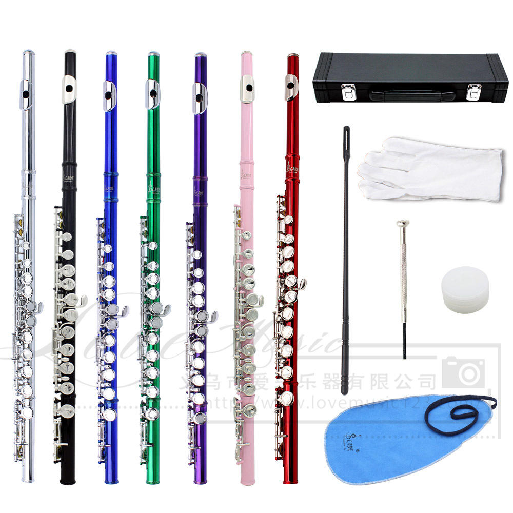 Lade 16-hole flute, C major color flute, nickel-plated closed key with E key, professional brass instrument flute flute pic 14