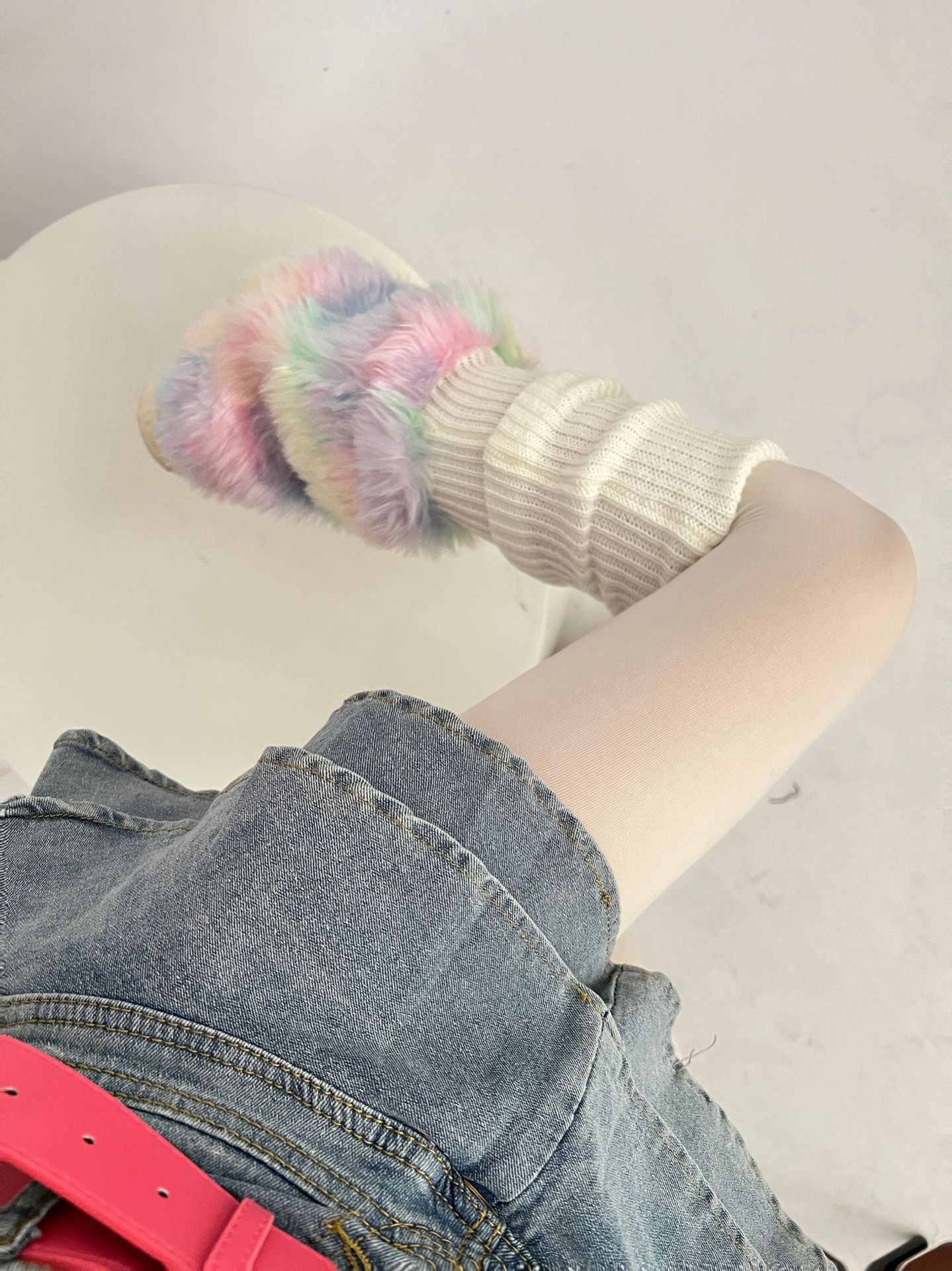 多巴胺针织袜套女秋冬保暖彩色毛毛绒日系堆堆袜亚文化仿皮草腿套详情5
