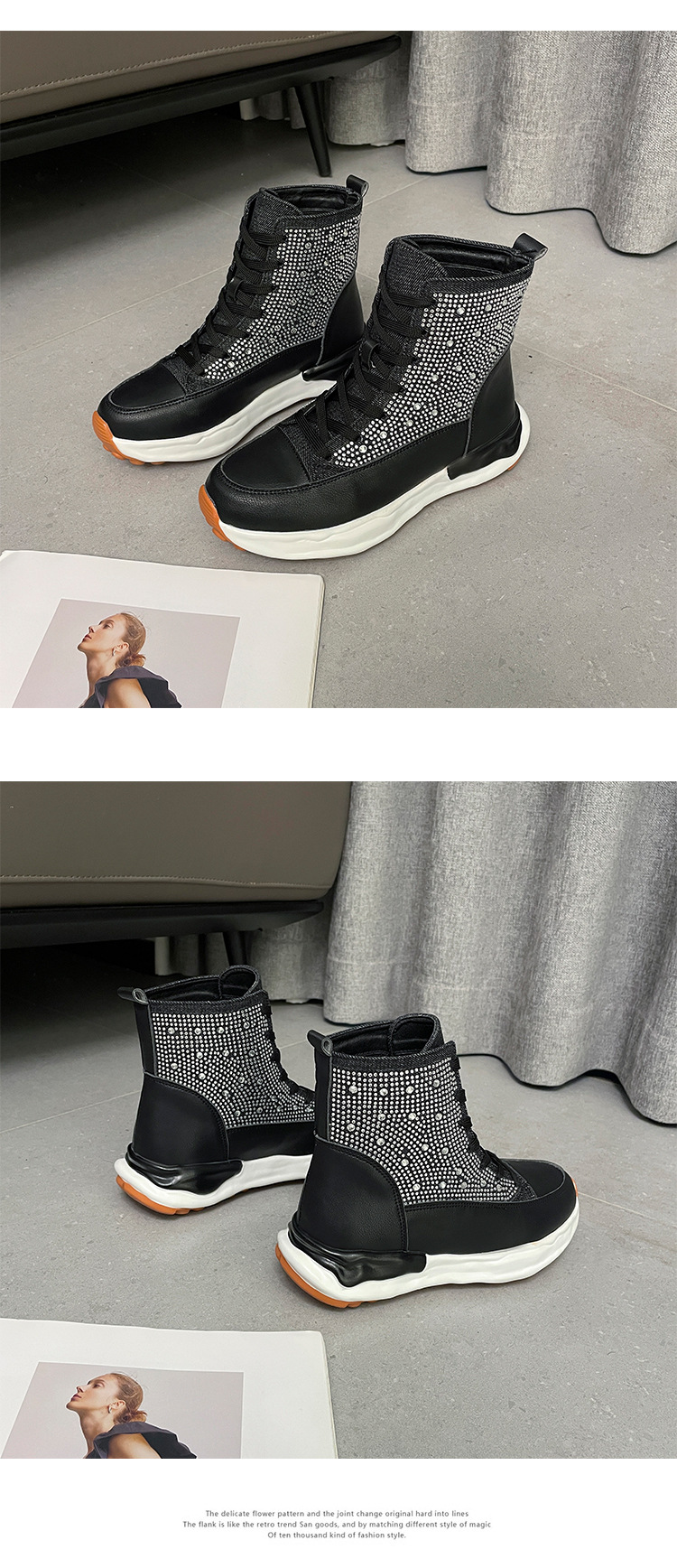 大码外贸单鞋2023新款秋季牛仔布厚底高帮水钻休闲鞋舒适运动鞋女详情23