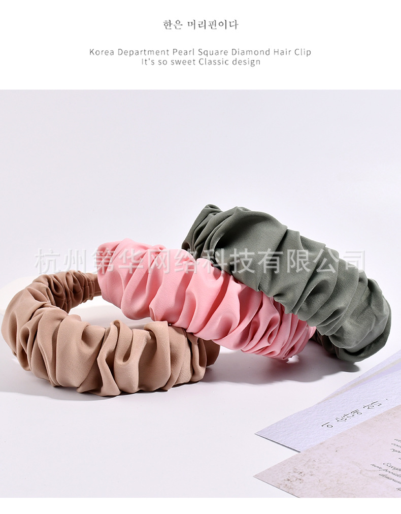 2022 nuevo corea dongdaemun hoop de pelo vintage ins color sólido plisado hoop de cabeza para lavar la cara tarjeta de pelo headwear wholesale pic 3