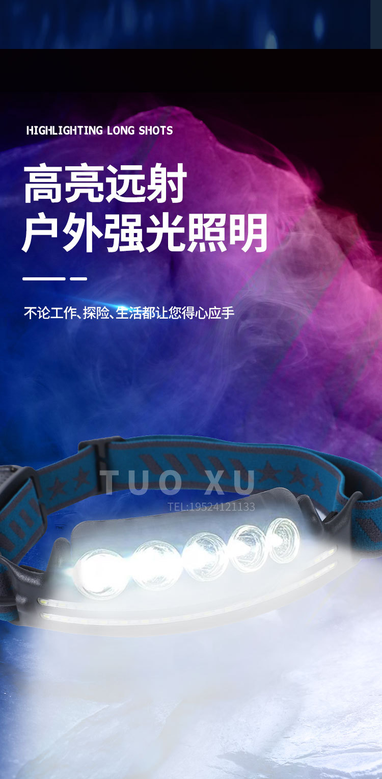Headlamp strong light charging ultra-bright head-mounted flashlight, night fishing special sensor floodlight cob headband led lighting lamp pic 6